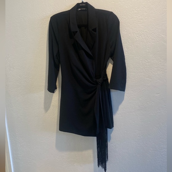 Zara Bodysuit Blazer Dress with Fringe Size M - Picture 2 of 8